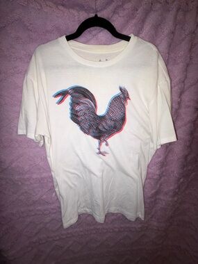 Cream Graphic Tee with Rooster Print